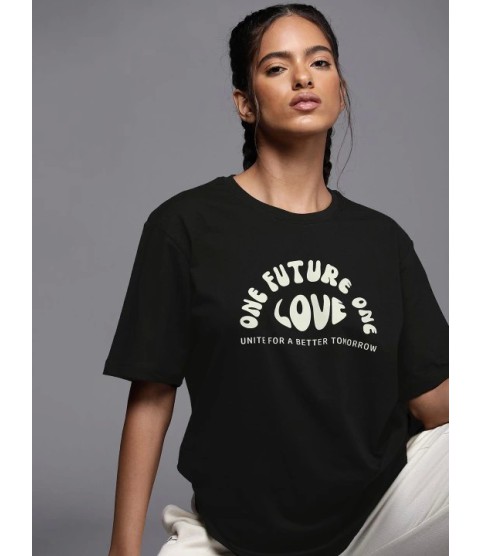 Baskılı Oversize T-shirt - Siyah