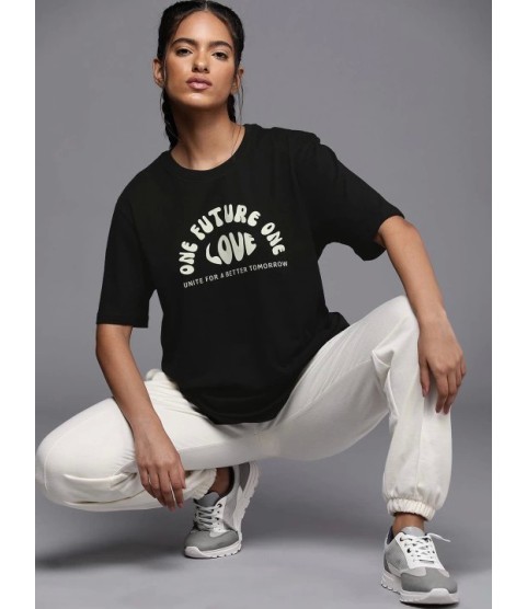 Baskılı Oversize T-shirt - Siyah
