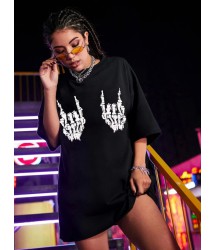 Baskılı Oversize T-shirt - Siyah