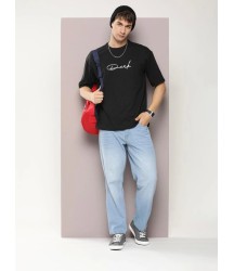 Erkek Baskılı Oversize T-shirt - Siyah