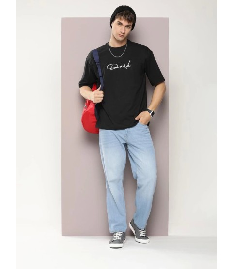 Erkek Baskılı Oversize T-shirt - Siyah