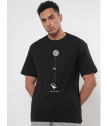 Erkek Baskılı Oversize T-shirt - Siyah