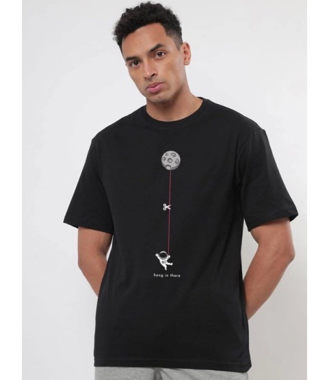 Erkek Baskılı Oversize T-shirt - Siyah