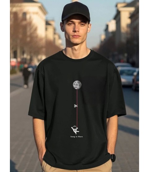 Erkek Baskılı Oversize T-shirt - Siyah