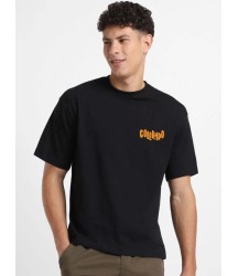 Erkek Baskılı Oversize T-shirt - Siyah