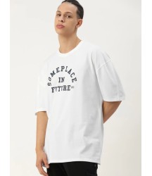 Erkek Baskılı Oversize T-shirt - Beyaz