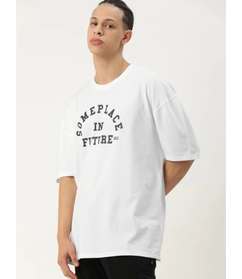 Erkek Baskılı Oversize T-shirt - Beyaz