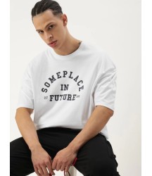 Erkek Baskılı Oversize T-shirt - Beyaz