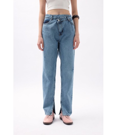 Asimetrik Bel Paça Yırtmaçlı Jean