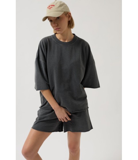 Oversize Lazer Kesim Bisiklet Yaka T-Shirt