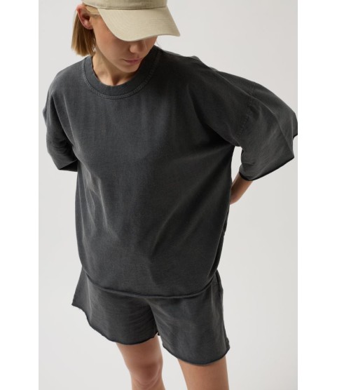 Oversize Lazer Kesim Bisiklet Yaka T-Shirt