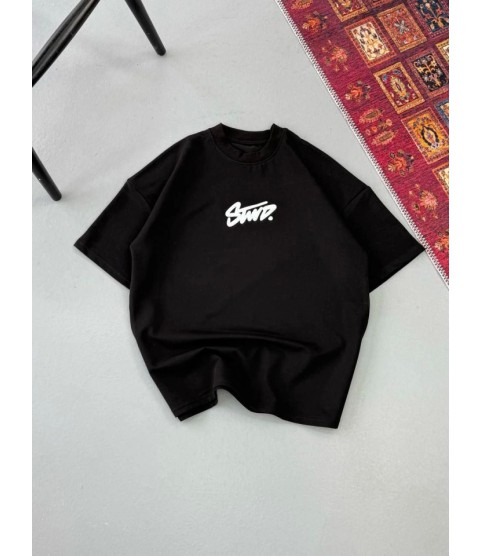 Erkek Baskılı Oversize T-shirt - Siyah