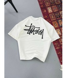 Erkek Baskılı Oversize T-shirt - Beyaz