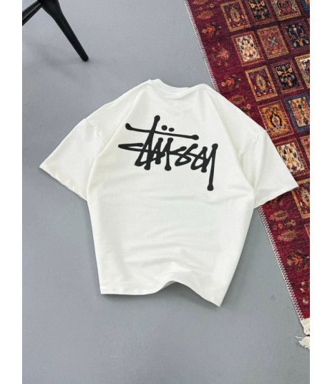 Erkek Baskılı Oversize T-shirt - Beyaz
