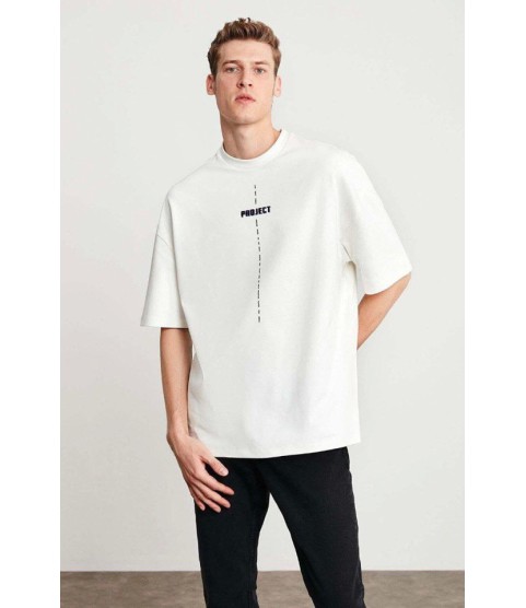 Unisex Baskılı Oversize T-Shirt - Beyaz