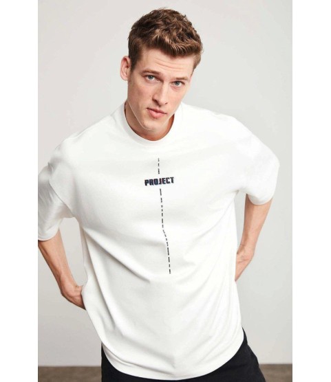 Unisex Baskılı Oversize T-Shirt - Beyaz