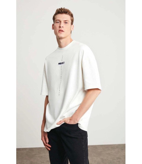 Unisex Baskılı Oversize T-Shirt - Beyaz