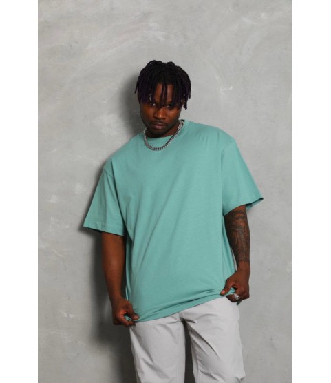 Unisex Oversize Düz Bisiklet Yaka T-Shirt - Mint Yeşili