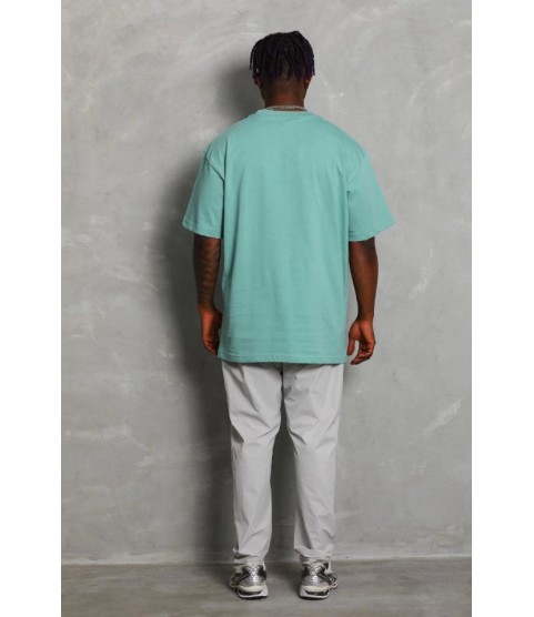 Unisex Oversize Düz Bisiklet Yaka T-Shirt - Mint Yeşili