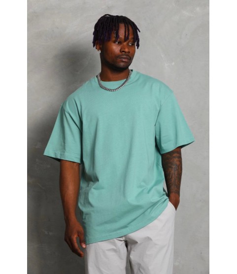 Unisex Oversize Düz Bisiklet Yaka T-Shirt - Mint Yeşili
