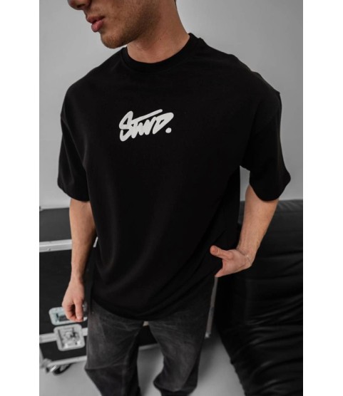 Erkek Baskılı Oversize T-shirt - Siyah