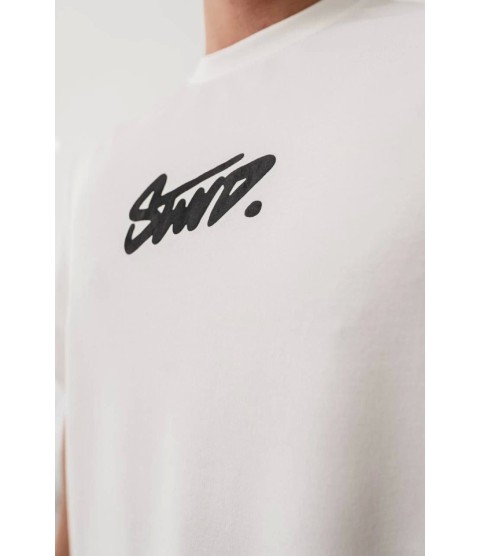 Erkek Baskılı Oversize T-shirt - Beyaz