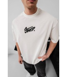Erkek Baskılı Oversize T-shirt - Beyaz