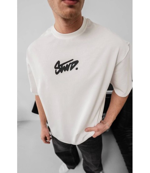 Erkek Baskılı Oversize T-shirt - Beyaz