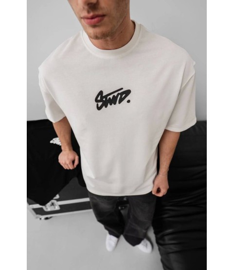 Erkek Baskılı Oversize T-shirt - Beyaz