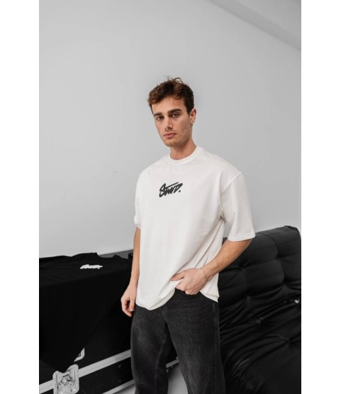 Erkek Baskılı Oversize T-shirt - Beyaz