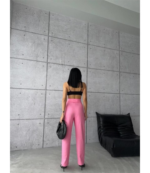 PANTOLON KAPALI CEP 3 DÜĞME DETAYLI - Pembe