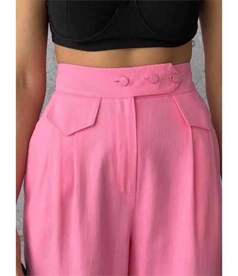 PANTOLON KAPALI CEP 3 DÜĞME DETAYLI - Pembe