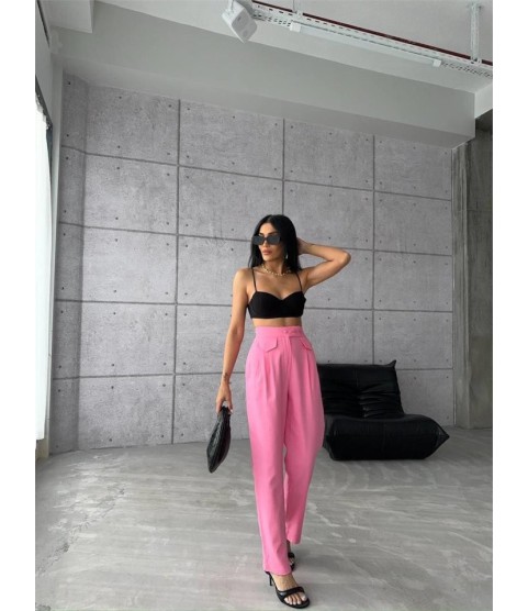 PANTOLON KAPALI CEP 3 DÜĞME DETAYLI - Pembe