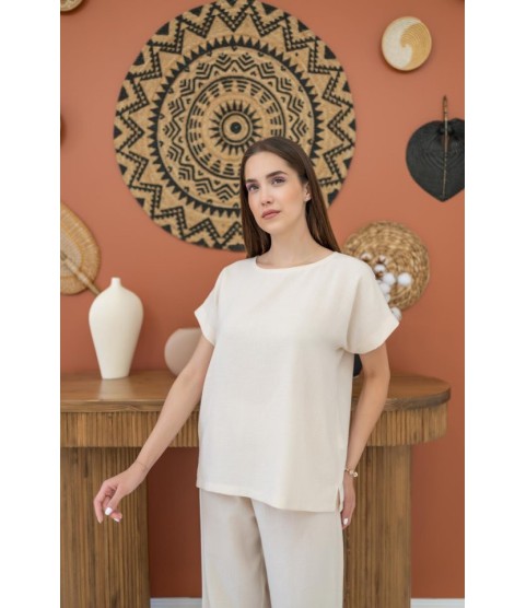 Bej T-Shirt Ve Pantolon Takım