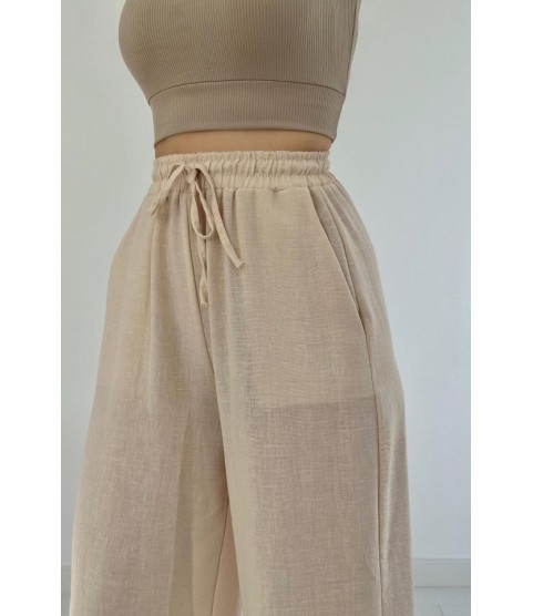 Bej Keten Pantolon