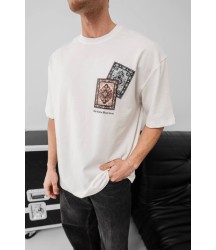 Erkek Baskılı Oversize T-shirt - Beyaz