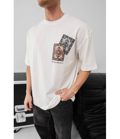 Erkek Baskılı Oversize T-shirt - Beyaz