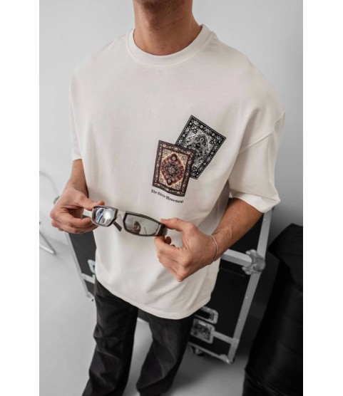 Erkek Baskılı Oversize T-shirt - Beyaz