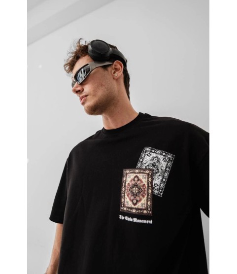 Erkek Baskılı Oversize T-shirt - Siyah