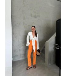 BEL LASTİK DETAYLI MODAL KUMAŞ PANTOLON - Orange