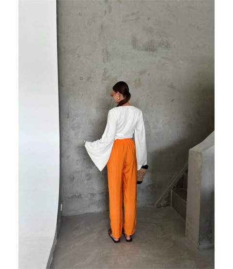 BEL LASTİK DETAYLI MODAL KUMAŞ PANTOLON - Orange