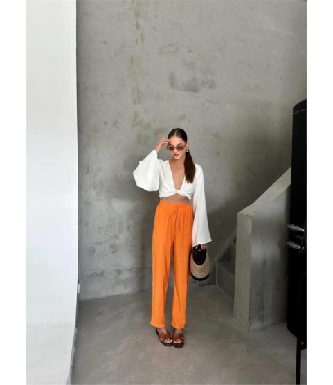 BEL LASTİK DETAYLI MODAL KUMAŞ PANTOLON - Orange