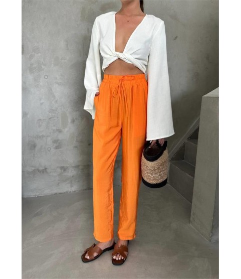 BEL LASTİK DETAYLI MODAL KUMAŞ PANTOLON - Orange