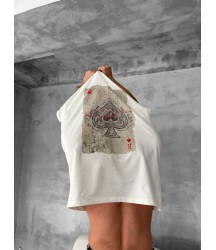 Erkek Ön Ve Arka Baskılı Oversize Bisiklet Yaka T-shirt - Beyaz