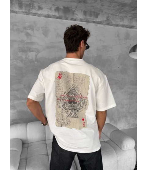 Erkek Ön Ve Arka Baskılı Oversize Bisiklet Yaka T-shirt - Beyaz