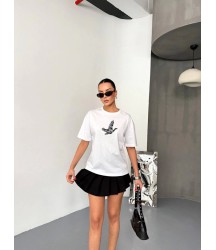 Kısa Kol Baskılı T-shirt - Beyaz