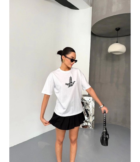 Kısa Kol Baskılı T-shirt - Beyaz