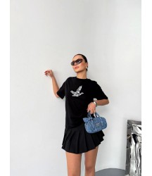 Kısa Kol Baskılı T-shirt - Siyah