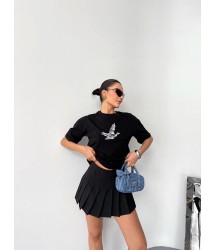 Kısa Kol Baskılı T-shirt - Siyah