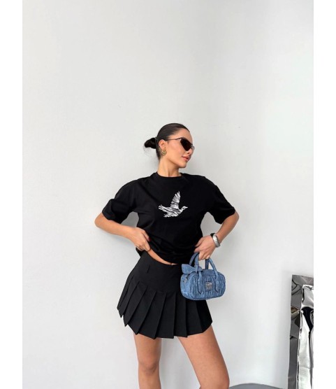 Kısa Kol Baskılı T-shirt - Siyah